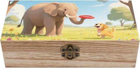 Elephant And Dog Wooden Storage Box with Hinged Lid for Photo | Wood Keepsake Box, Dustproof Storage Box, Decorative Treasure Chest, Memory Box for Crafts Coins Stamps Letters Jewelry in Kuwait
