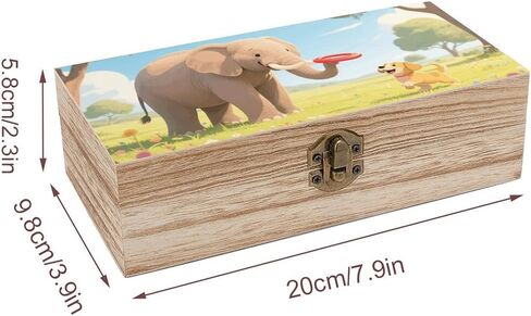 Elephant And Dog Wooden Storage Box with Hinged Lid for Photo | Wood Keepsake Box, Dustproof Storage Box, Decorative Treasure Chest, Memory Box for Crafts Coins Stamps Letters Jewelry in Kuwait