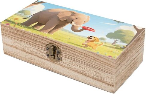 Elephant And Dog Wooden Storage Box with Hinged Lid for Photo | Wood Keepsake Box, Dustproof Storage Box, Decorative Treasure Chest, Memory Box for Crafts Coins Stamps Letters Jewelry in Kuwait