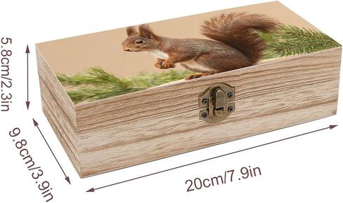 Squirrel on Stump Wooden Storage Box with Hinged Lid for Photo | Wood Keepsake Box, Dustproof Storage Box, Decorative Treasure Chest, Memory Box for Crafts Coins Stamps Letters Jewelry in Kuwait