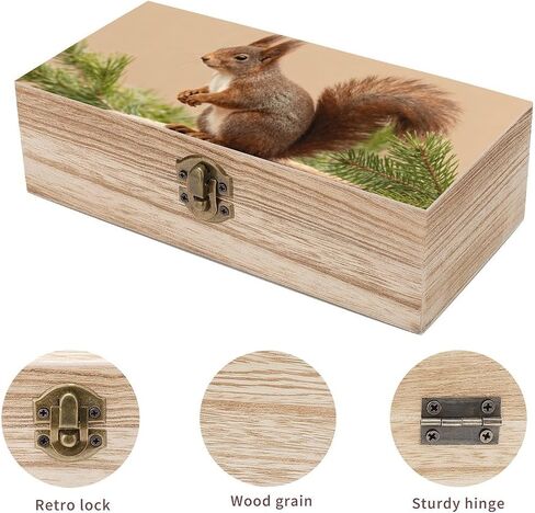 Squirrel on Stump Wooden Storage Box with Hinged Lid for Photo | Wood Keepsake Box, Dustproof Storage Box, Decorative Treasure Chest, Memory Box for Crafts Coins Stamps Letters Jewelry in Kuwait