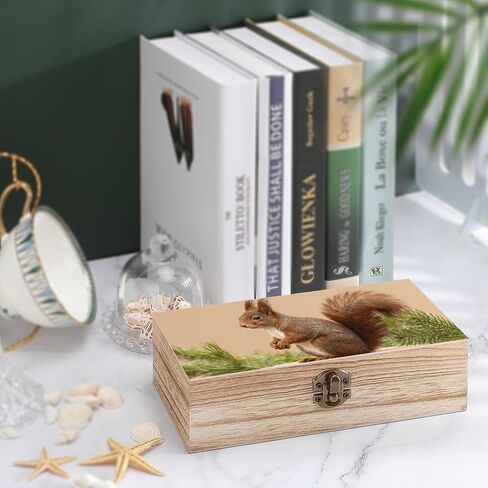 Squirrel on Stump Wooden Storage Box with Hinged Lid for Photo | Wood Keepsake Box, Dustproof Storage Box, Decorative Treasure Chest, Memory Box for Crafts Coins Stamps Letters Jewelry in Kuwait