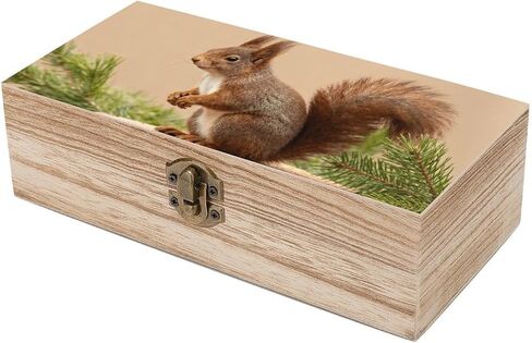 Squirrel on Stump Wooden Storage Box with Hinged Lid for Photo | Wood Keepsake Box, Dustproof Storage Box, Decorative Treasure Chest, Memory Box for Crafts Coins Stamps Letters Jewelry in Kuwait