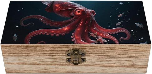 Sea Vampire Squid Wooden Storage Box with Hinged Lid for Photo | Wood Keepsake Box, Dustproof Storage Box, Decorative Treasure Chest, Memory Box for Crafts Coins Stamps Letters Jewelry in Kuwait