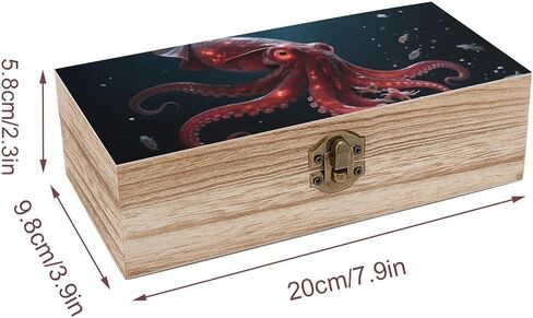 Sea Vampire Squid Wooden Storage Box with Hinged Lid for Photo | Wood Keepsake Box, Dustproof Storage Box, Decorative Treasure Chest, Memory Box for Crafts Coins Stamps Letters Jewelry in Kuwait
