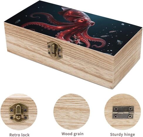 Sea Vampire Squid Wooden Storage Box with Hinged Lid for Photo | Wood Keepsake Box, Dustproof Storage Box, Decorative Treasure Chest, Memory Box for Crafts Coins Stamps Letters Jewelry in Kuwait