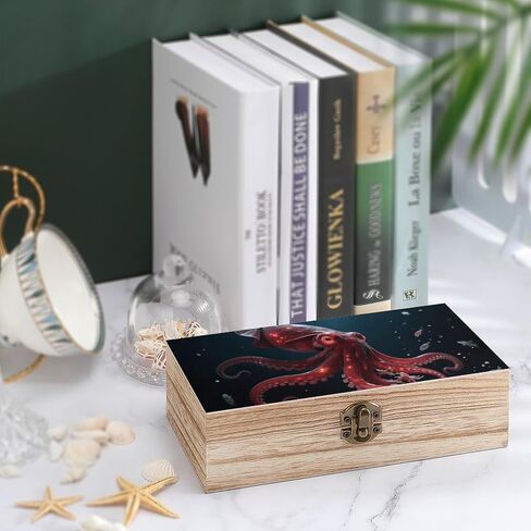 Sea Vampire Squid Wooden Storage Box with Hinged Lid for Photo | Wood Keepsake Box, Dustproof Storage Box, Decorative Treasure Chest, Memory Box for Crafts Coins Stamps Letters Jewelry in Kuwait