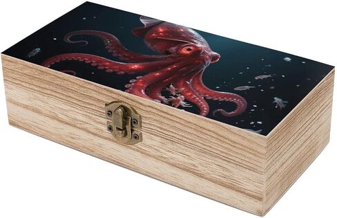 Sea Vampire Squid Wooden Storage Box with Hinged Lid for Photo | Wood Keepsake Box, Dustproof Storage Box, Decorative Treasure Chest, Memory Box for Crafts Coins Stamps Letters Jewelry in Kuwait