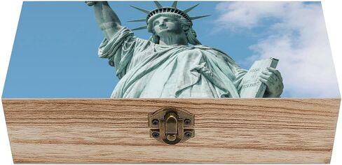 Statue of Liberty Wooden Storage Box with Hinged Lid for Photo | Wood Keepsake Box, Dustproof Storage Box, Decorative Treasure Chest, Memory Box for Crafts Coins Stamps Letters Jewelry in Kuwait