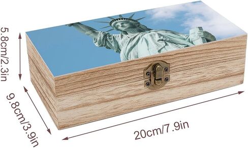 Statue of Liberty Wooden Storage Box with Hinged Lid for Photo | Wood Keepsake Box, Dustproof Storage Box, Decorative Treasure Chest, Memory Box for Crafts Coins Stamps Letters Jewelry in Kuwait