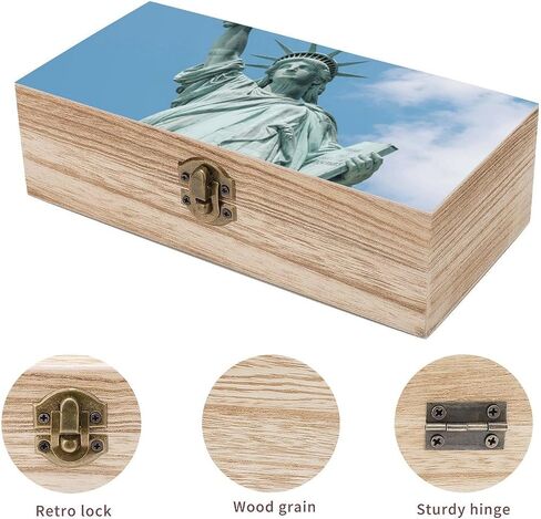 Statue of Liberty Wooden Storage Box with Hinged Lid for Photo | Wood Keepsake Box, Dustproof Storage Box, Decorative Treasure Chest, Memory Box for Crafts Coins Stamps Letters Jewelry in Kuwait
