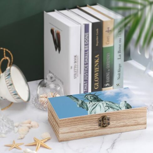 Statue of Liberty Wooden Storage Box with Hinged Lid for Photo | Wood Keepsake Box, Dustproof Storage Box, Decorative Treasure Chest, Memory Box for Crafts Coins Stamps Letters Jewelry in Kuwait