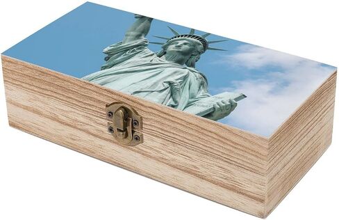 Statue of Liberty Wooden Storage Box with Hinged Lid for Photo | Wood Keepsake Box, Dustproof Storage Box, Decorative Treasure Chest, Memory Box for Crafts Coins Stamps Letters Jewelry in Kuwait