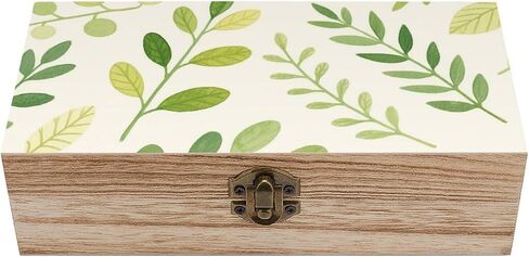 Greenery Leaves Pattern Wooden Storage Box with Hinged Lid for Photo | Wood Keepsake Box, Dustproof Storage Box, Decorative Treasure Chest, Memory Box for Crafts Coins Stamps Letters Jewelry in Kuwait