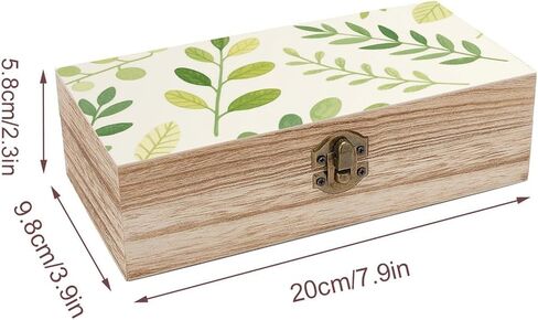 Greenery Leaves Pattern Wooden Storage Box with Hinged Lid for Photo | Wood Keepsake Box, Dustproof Storage Box, Decorative Treasure Chest, Memory Box for Crafts Coins Stamps Letters Jewelry in Kuwait