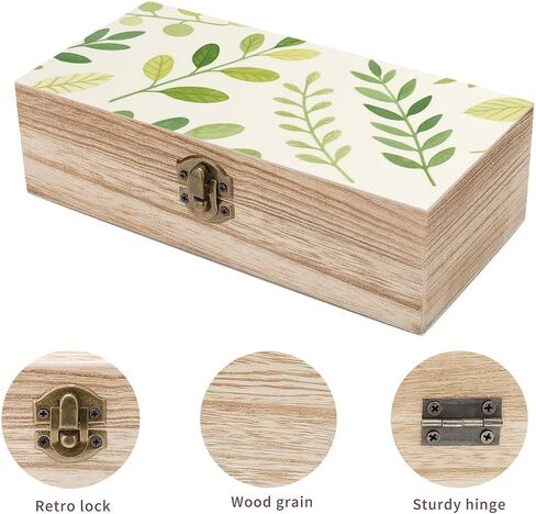 Greenery Leaves Pattern Wooden Storage Box with Hinged Lid for Photo | Wood Keepsake Box, Dustproof Storage Box, Decorative Treasure Chest, Memory Box for Crafts Coins Stamps Letters Jewelry in Kuwait
