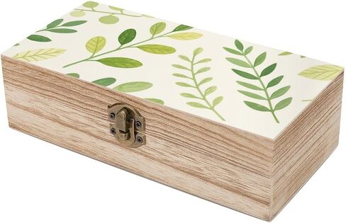 Greenery Leaves Pattern Wooden Storage Box with Hinged Lid for Photo | Wood Keepsake Box, Dustproof Storage Box, Decorative Treasure Chest, Memory Box for Crafts Coins Stamps Letters Jewelry in Kuwait