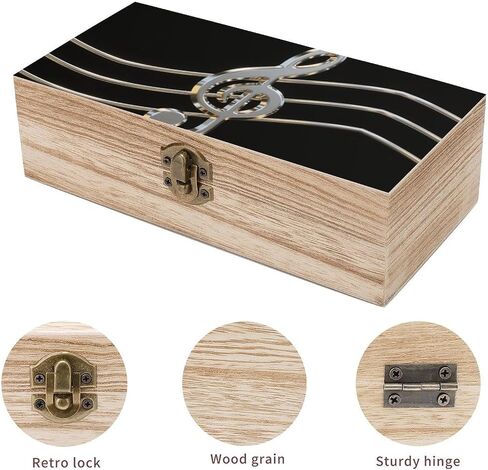 Musical Notes Wooden Storage Box with Hinged Lid for Photo | Wood Keepsake Box, Dustproof Storage Box, Decorative Treasure Chest, Memory Box for Crafts Coins Stamps Letters Jewelry in Kuwait