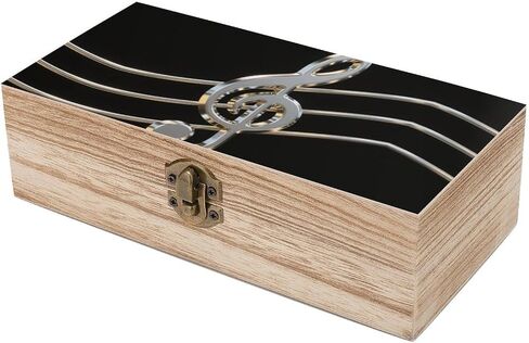 Musical Notes Wooden Storage Box with Hinged Lid for Photo | Wood Keepsake Box, Dustproof Storage Box, Decorative Treasure Chest, Memory Box for Crafts Coins Stamps Letters Jewelry in Kuwait