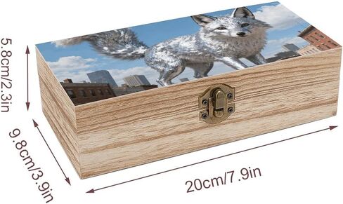 Fox Street View Wooden Storage Box with Hinged Lid for Photo | Wood Keepsake Box, Dustproof Storage Box, Decorative Treasure Chest, Memory Box for Crafts Coins Stamps Letters Jewelry in Kuwait