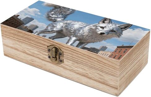 Fox Street View Wooden Storage Box with Hinged Lid for Photo | Wood Keepsake Box, Dustproof Storage Box, Decorative Treasure Chest, Memory Box for Crafts Coins Stamps Letters Jewelry in Kuwait