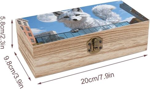 Fox Glass City Wooden Storage Box with Hinged Lid for Photo | Wood Keepsake Box, Dustproof Storage Box, Decorative Treasure Chest, Memory Box for Crafts Coins Stamps Letters Jewelry in Kuwait