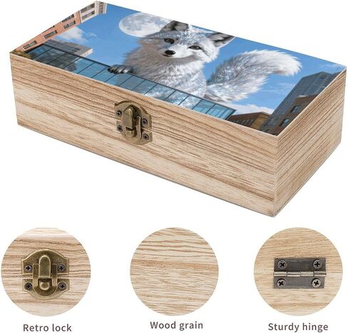 Fox Glass City Wooden Storage Box with Hinged Lid for Photo | Wood Keepsake Box, Dustproof Storage Box, Decorative Treasure Chest, Memory Box for Crafts Coins Stamps Letters Jewelry in Kuwait