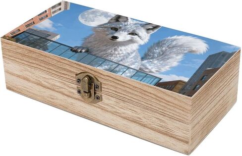 Fox Glass City Wooden Storage Box with Hinged Lid for Photo | Wood Keepsake Box, Dustproof Storage Box, Decorative Treasure Chest, Memory Box for Crafts Coins Stamps Letters Jewelry in Kuwait