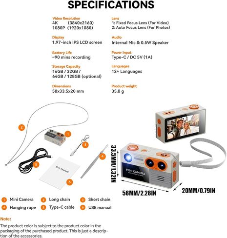 Lens Tiny Camera with Built in for Clear Photos and 4K Videos Thumb Size Design Portable Tiny Camera in Kuwait