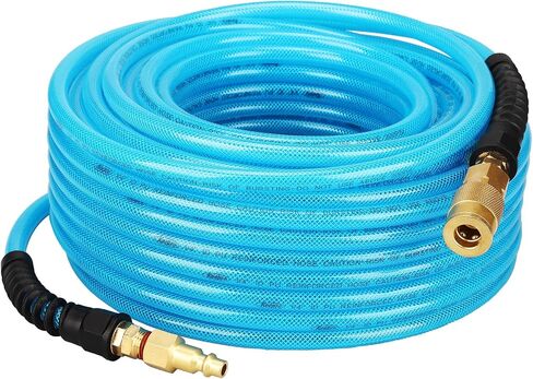 Reinforced Polyurethane Air Hose, 1/4 Inch ID By 50 Feet Long Air Compressor Hose with Repairable Swivel Solid Brass 1/4" Industrial Quick Coupler and Plug, 300 PSI Maximum Pressure, Blue in Kuwait