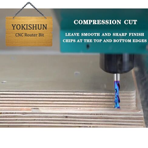 3/8 inch Shank Compression CNC Router Bits Spiral End Mill Up&Down Cut | Carbide Nano Blue Coated for Grooving Slots and Mortises in Kuwait
