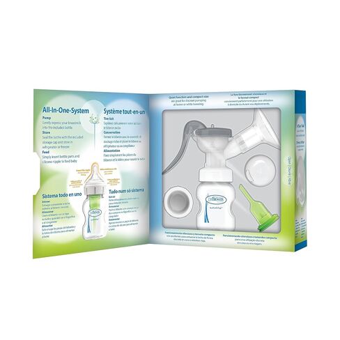 Dr. Brown’s Manual Breast Pump with SoftShape 100% Silicone Shield (B, 25mm flange) & Anti-Colic Options+ Wide-Neck Baby Bottle 5 oz/150 mL, with Level 1 Slow Flow Nipple in Kuwait