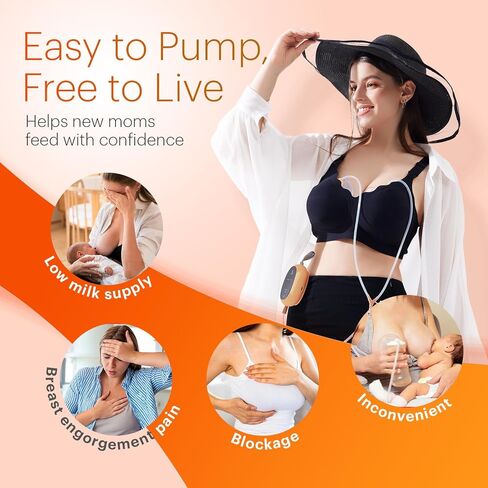 Upgraded Wearable Hands Free Breast Pump: D6 Portable Low Noise Breastfeeding Pumps with 3 Modes & 9 Levels & Memory Function | Leak-Proof Double-Seal Design | Strong Suction 15/17/21/25mm Flange in Kuwait