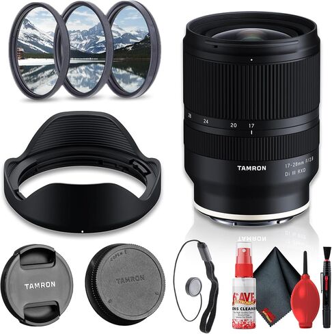 Tamron 17-28mm F2.8 Di III RXD Ultra Wide-Angle Zoom Lens for Sony E Full-Frame Mirrorless Cameras, Fast Aperture, Compact Lightweight Design + Lens Filter Kit + Cleaning Kit + Cap Keeper (4pc Bundle) in Kuwait