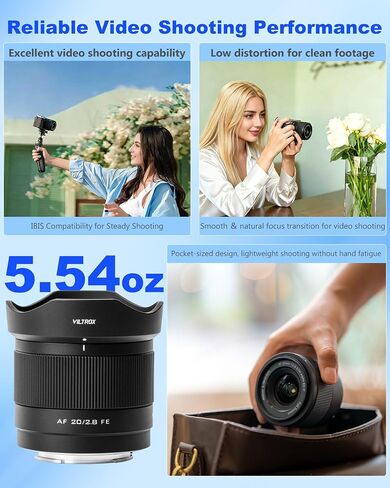 VILTROX AF 20mm F2.8 FE Auto Focus Lens for Sony E-Mount, Full Frame Ultra Wide Angle Prime Lens for Vlog, Landscape, Portrait, Compatible with a7CR a7C II a7C a6700 ZV-E100 a6600 a6400 a7IV a7III in Kuwait