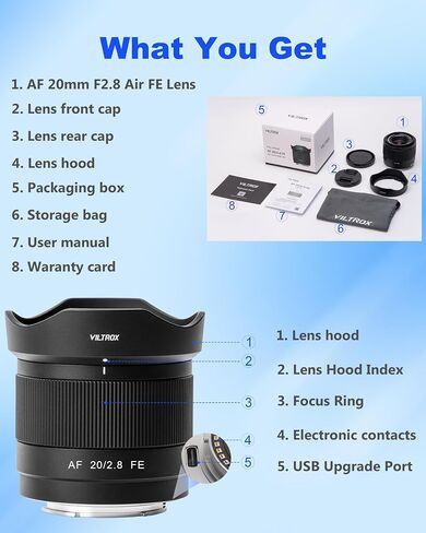 VILTROX AF 20mm F2.8 FE Auto Focus Lens for Sony E-Mount, Full Frame Ultra Wide Angle Prime Lens for Vlog, Landscape, Portrait, Compatible with a7CR a7C II a7C a6700 ZV-E100 a6600 a6400 a7IV a7III in Kuwait
