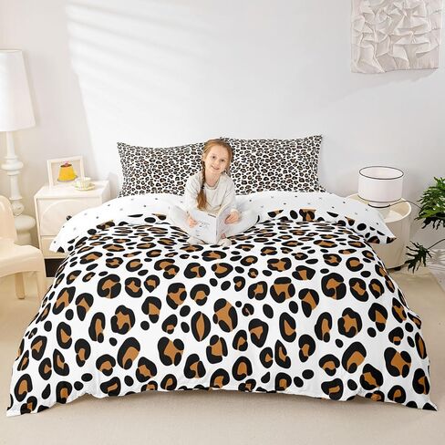 Manfei Leopard Print Bedding Set Toddler Size Cheetah Duvet Cover Set 2Pcs for Kids Girls Boys Room Decor Brown Camo Printed Soft Modern Abstract Pattern Quilt Cover,1 Pillowcase(No Core) in Kuwait