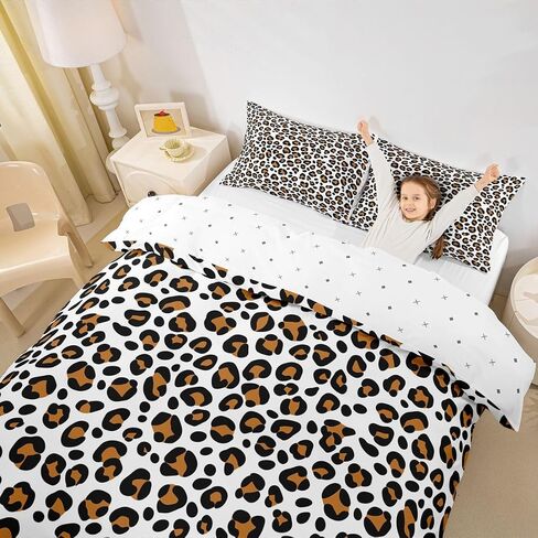 Manfei Leopard Print Bedding Set Toddler Size Cheetah Duvet Cover Set 2Pcs for Kids Girls Boys Room Decor Brown Camo Printed Soft Modern Abstract Pattern Quilt Cover,1 Pillowcase(No Core) in Kuwait