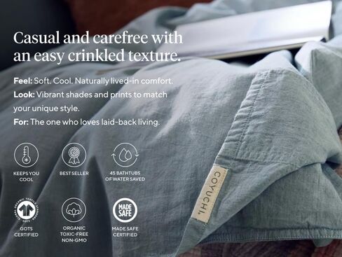 Coyuchi Crinkled Percale Duvet Cover, Twin 100% GOTS Certified | Organic Cotton, Crisp and Cool Lightweight, Breathable and Smooth (Alpine White) in Kuwait