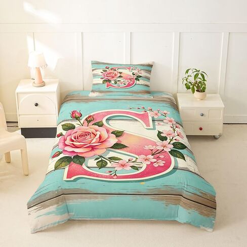 Erosebridal Custom Floral Toddler Bedding Sets Personalized Initial S Duvet Cover,Spring Flowers Bed Set Rustic Farmhouse Style Bed Cover,No Comforter in Kuwait