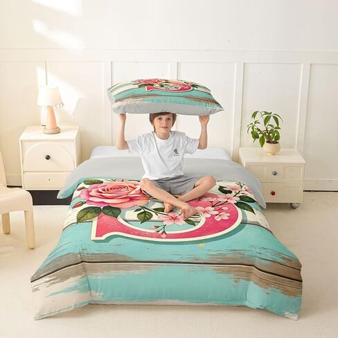 Erosebridal Custom Floral Toddler Bedding Sets Personalized Initial S Duvet Cover,Spring Flowers Bed Set Rustic Farmhouse Style Bed Cover,No Comforter in Kuwait