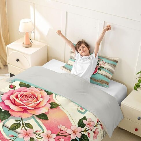 Erosebridal Custom Floral Toddler Bedding Sets Personalized Initial S Duvet Cover,Spring Flowers Bed Set Rustic Farmhouse Style Bed Cover,No Comforter in Kuwait