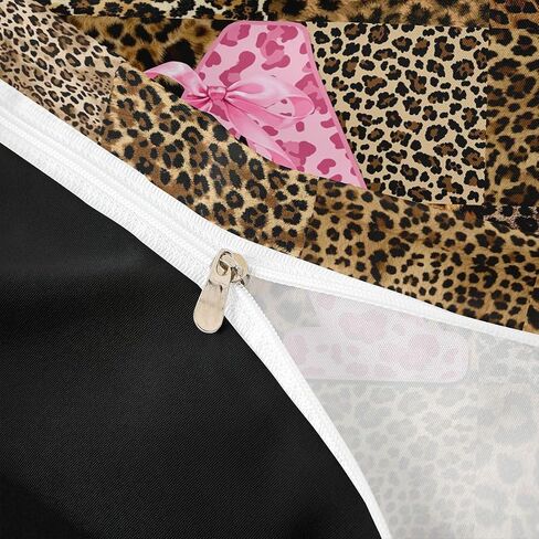 Erosebridal Brown Pink Leopard Print Toddler Duvet Cover Bow Initial A Cheetah Comforter Cover Patchwork Bowknot Wildlife Bedding Set Modern Fashion Aesthetic Quilt Cover in Kuwait