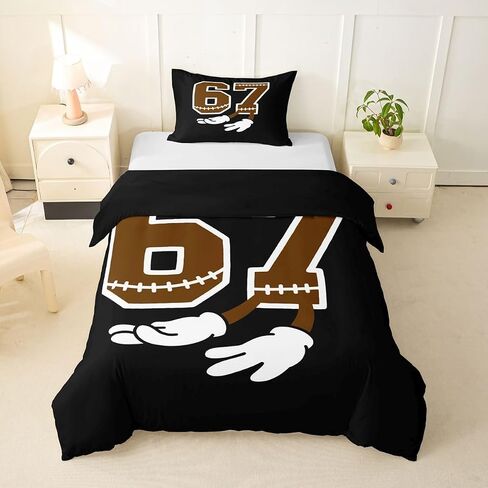 jejeloiu Six Seven 6 7 Duvet Cover Toddler Size Football Sports Bedding Set Breathable Soft Rugby Ball Game Comforter Cover 2Pcs American Football Player Bedroom Decor in Kuwait