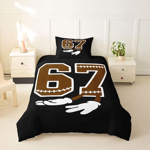 jejeloiu Six Seven 6 7 Duvet Cover Toddler Size Football Sports Bedding Set Breathable Soft Rugby Ball Game Comforter Cover 2Pcs American Football Player Bedroom Decor in Kuwait