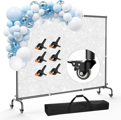10x7.5ft Backdrop Stand with Wheels, Adjustable Photo Stand Kit | Movable Banner Frame with Wheel Design & 6 Clamps, Portable Support Kit for Wedding, Studio Photography, Party Decoration in Kuwait