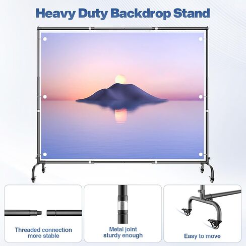 10x7.5ft Backdrop Stand with Wheels, Adjustable Photo Stand Kit | Movable Banner Frame with Wheel Design & 6 Clamps, Portable Support Kit for Wedding, Studio Photography, Party Decoration in Kuwait