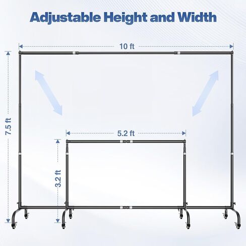10x7.5ft Backdrop Stand with Wheels, Adjustable Photo Stand Kit | Movable Banner Frame with Wheel Design & 6 Clamps, Portable Support Kit for Wedding, Studio Photography, Party Decoration in Kuwait