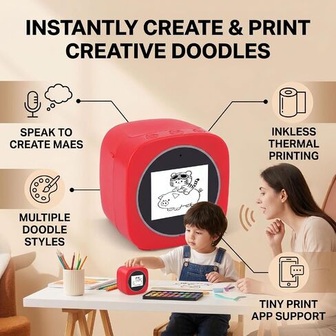 Pomya AI Voice Mini Sticker Printer, Smart Inkless Black White Printing, Portable AI Photo Printer with Paper Roll for Journaling, DIY Crafts, Notes and Gifts in Kuwait