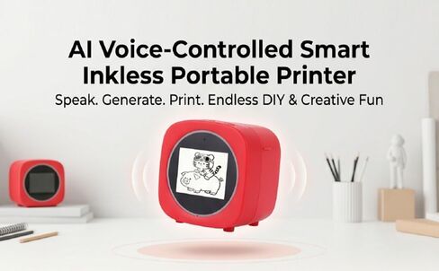Pomya AI Voice Mini Sticker Printer, Smart Inkless Black White Printing, Portable AI Photo Printer with Paper Roll for Journaling, DIY Crafts, Notes and Gifts in Kuwait